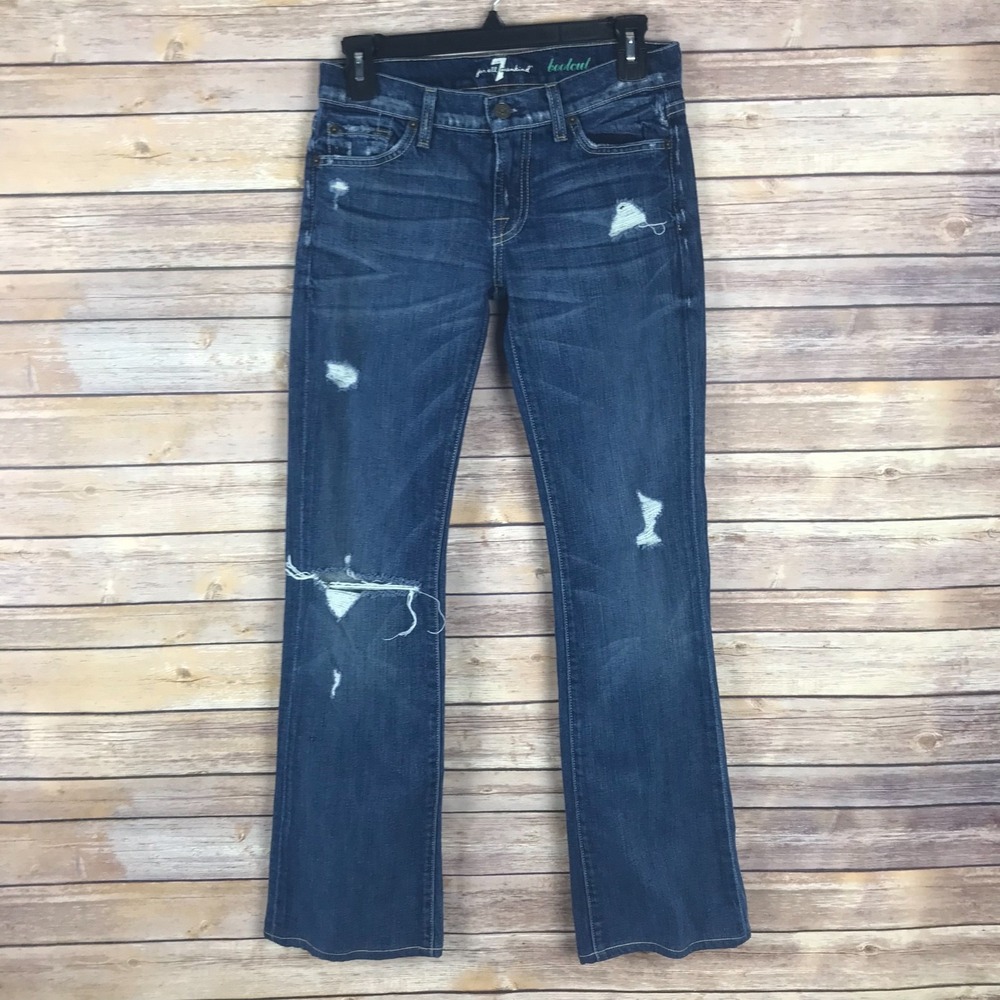 7 For All Mankind Jeans Womens 26 Medium Wash Boot Cut Distressed 5 Pocket Denim